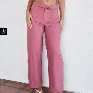 Mistress Rocks Rose Pink Folded Waist Cargo Trousers